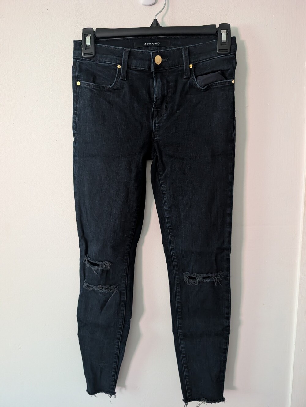 J Brand Black Denim Mid Rise Distressed Cropped Skinny Jeans Size 26
